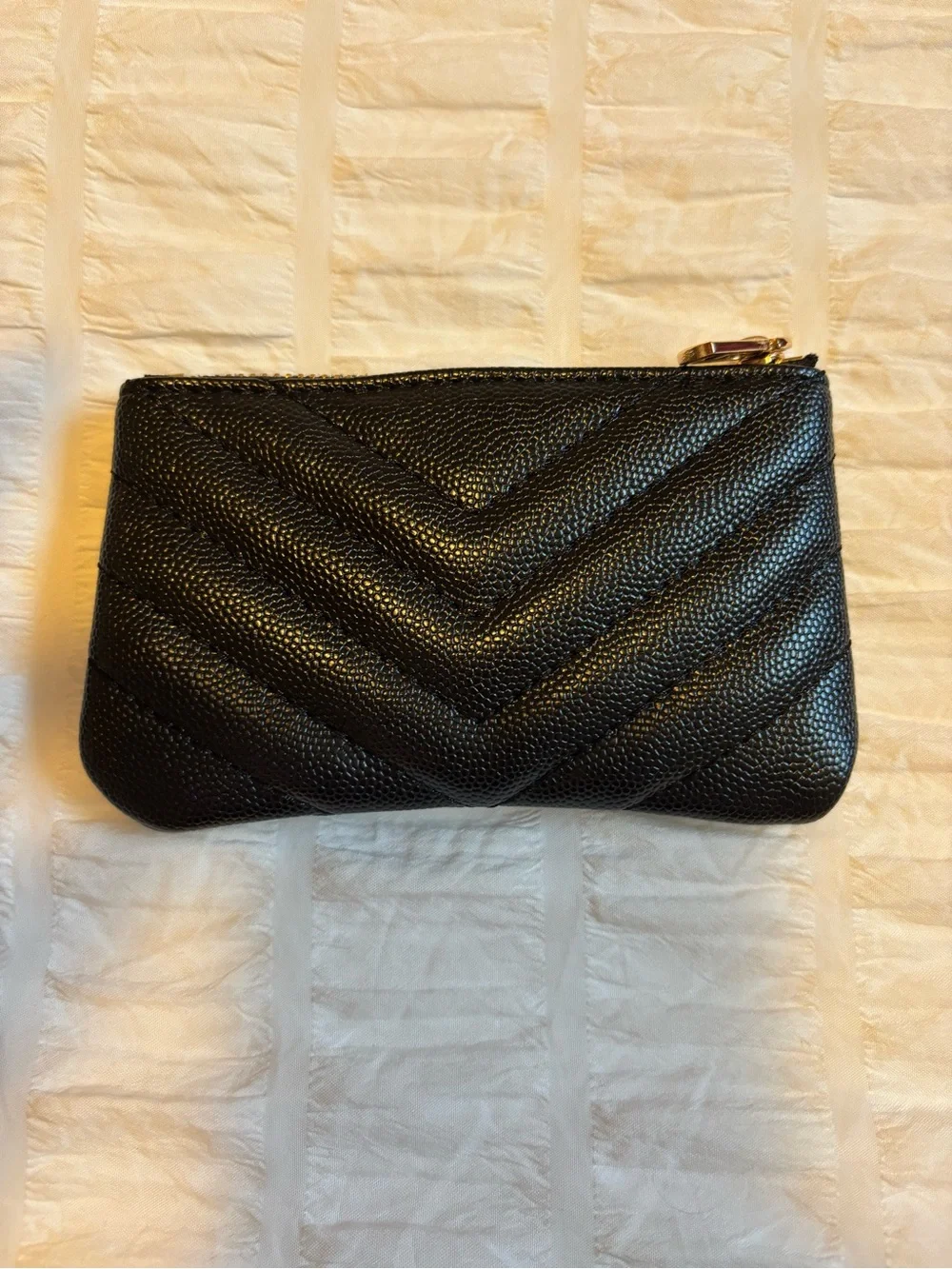 Black quilted keychain coin pouch